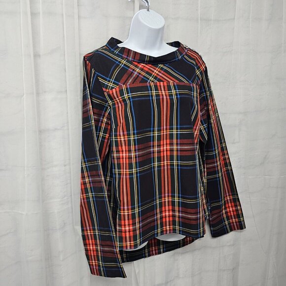 J. Crew Blue Red Plaid Preppy Blouse Hi-Low 10T - Picture 4 of 11